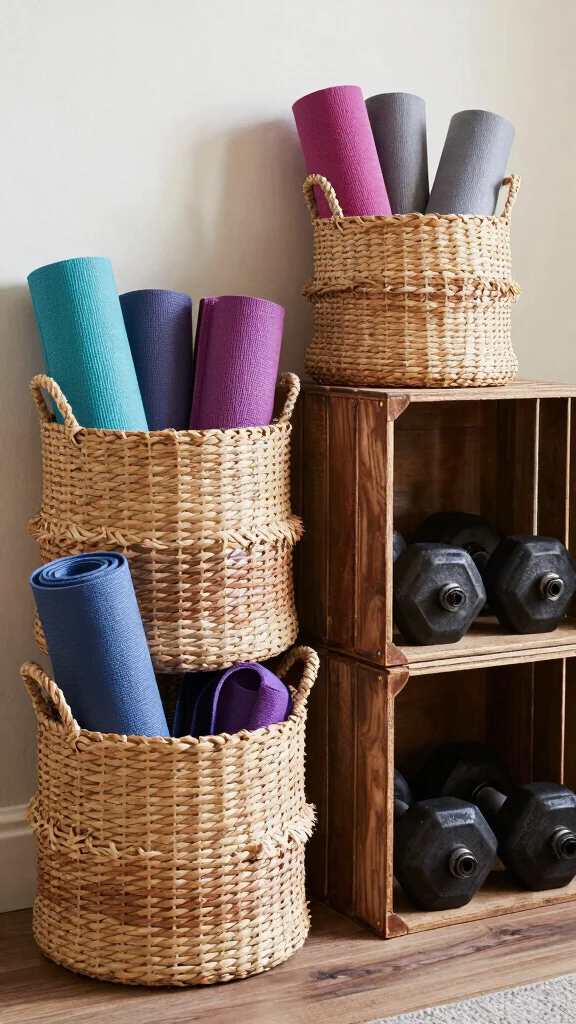 11 Home Gym Equipment Storage Ideas That Keep Everything Accessible - 11. Decorative Storage Solutions 1