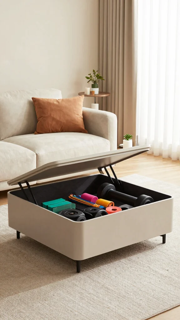 11 Home Gym Equipment Storage Ideas That Keep Everything Accessible - 6. Hidden Storage Under Furniture 1