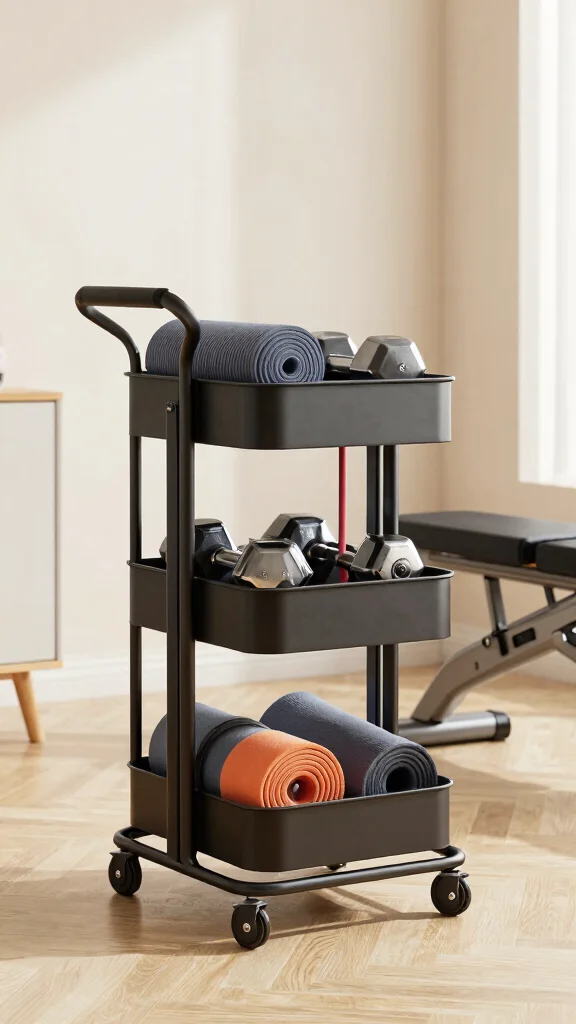11 Home Gym Equipment Storage Ideas That Keep Everything Accessible - 8. Rolling Storage Carts 1