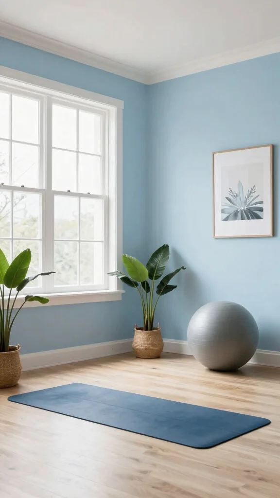 11 Home Gym Paint Colors That Boost Energy and Focus - 2. Calming Sky Blue 1