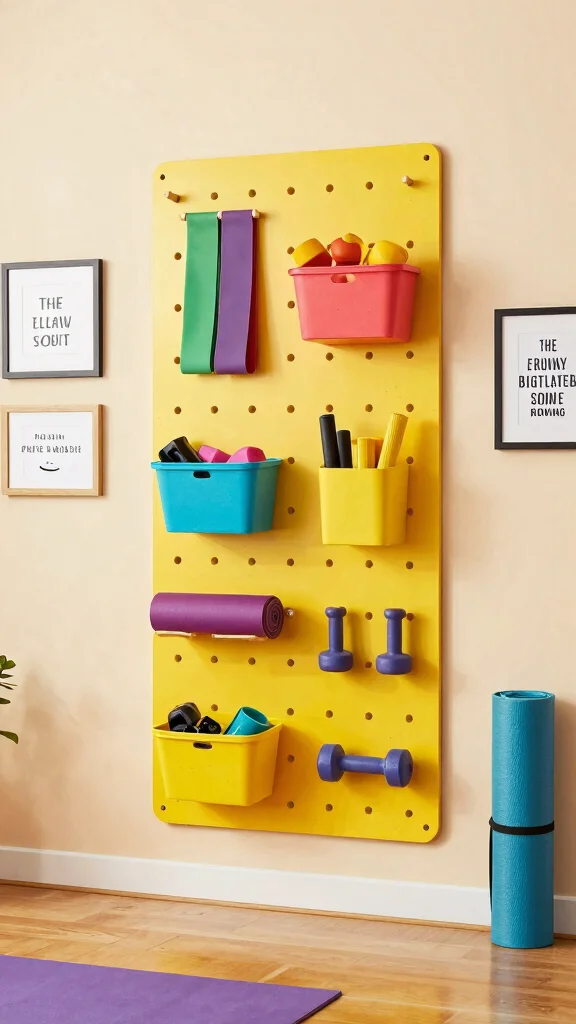 11 Home Gym Pegboard Concepts for Organized, Wall-Mounted Equipment - 1. Colorful Pegboard Display for Positive Vibes 1