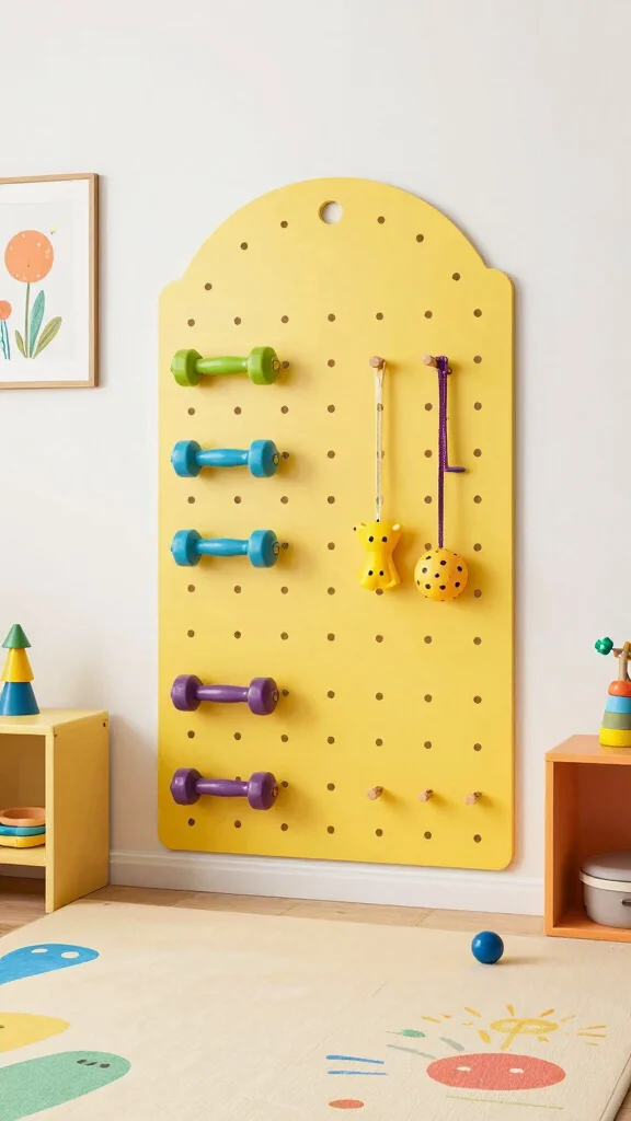 11 Home Gym Pegboard Concepts for Organized, Wall-Mounted Equipment - 11. Pegboard for Kids’ Fitness Corner 1