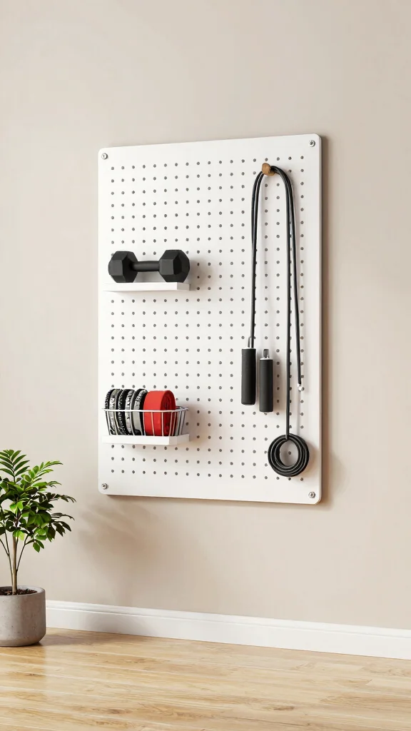 11 Home Gym Pegboard Concepts for Organized, Wall-Mounted Equipment - 2. Minimalist Pegboard for a Clean Look 1