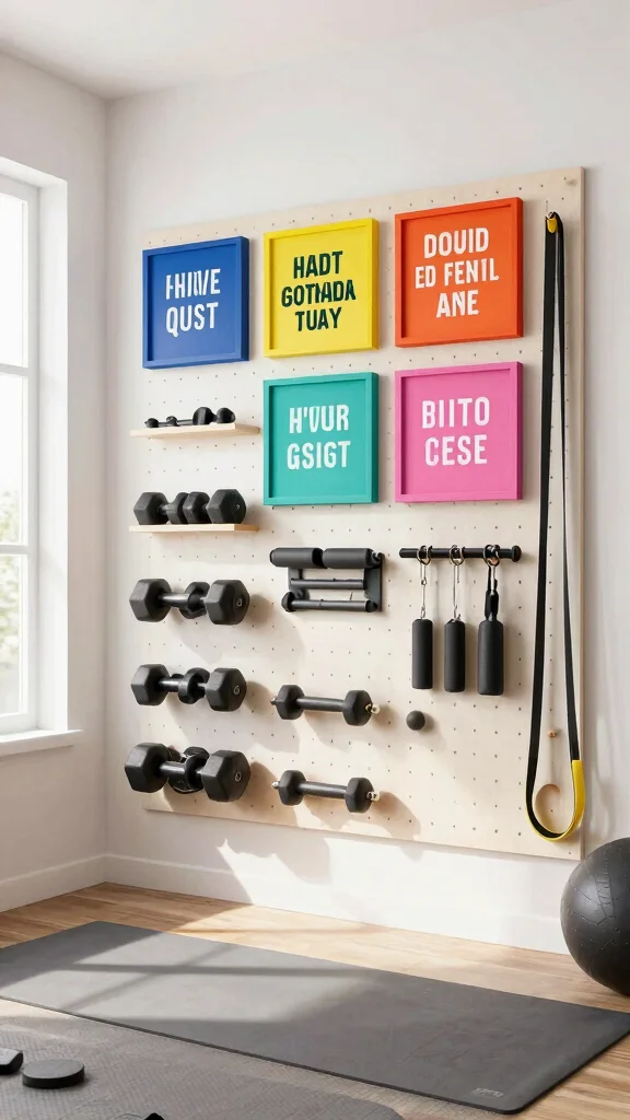 11 Home Gym Pegboard Concepts for Organized, Wall-Mounted Equipment - 6. Pegboard with Inspirational Quotes 1