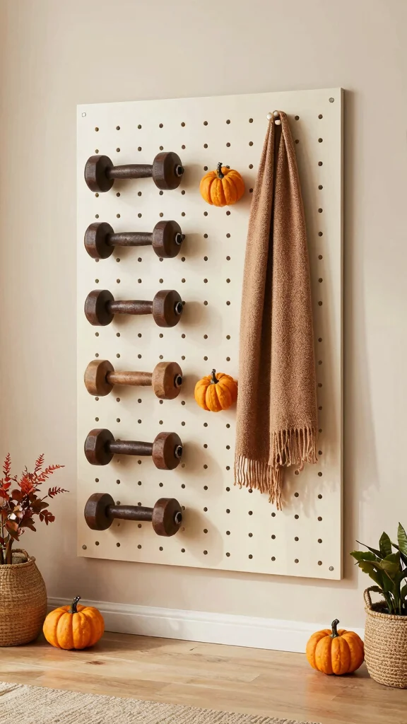 11 Home Gym Pegboard Concepts for Organized, Wall-Mounted Equipment - 8. Seasonal Pegboard Decor 1