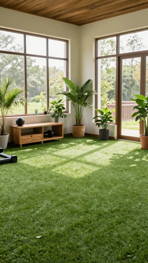 11 Home Gym Turf Ideas for a Versatile, Functional Training Floor - 5. Bring the Outdoors In: Natural Vibes 1