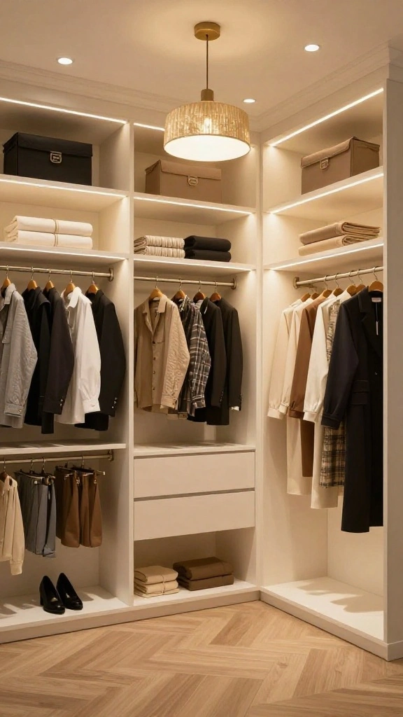 11 Quiet Luxury Walk-in Closet Ideas for an Elevated, Calm Dressing Room - 3. Integrated Lighting for a Soft Glow 1