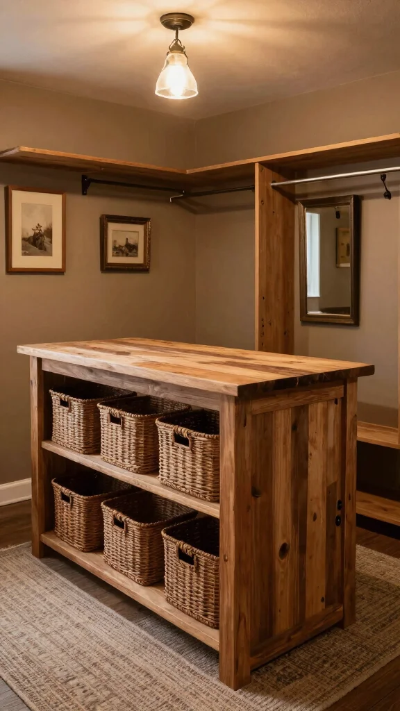 11 Walk-in Closet Ideas With an Island That Look Like a Boutique - 2. Rustic Charm with a Wooden Island 1