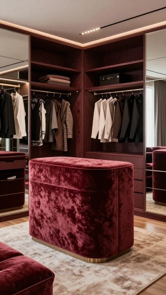 11 Walk-in Closet Ideas With an Island That Look Like a Boutique - 5. Luxe Textures with a Plush Island 1