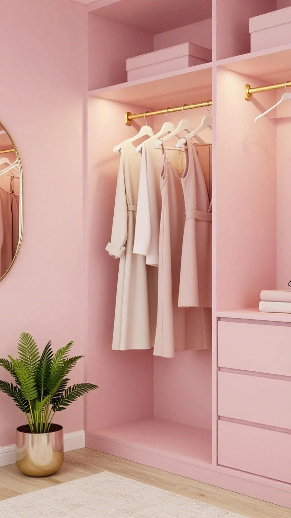 11 Walk-in Closet Paint Color Ideas That Make Getting Dressed More Fun - 1. Soft Blush Pink 1
