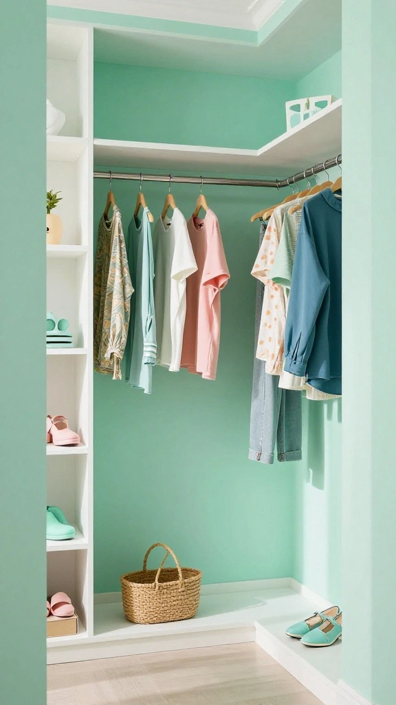 11 Walk-in Closet Paint Color Ideas That Make Getting Dressed More Fun - 11. Refreshing Mint Green 1