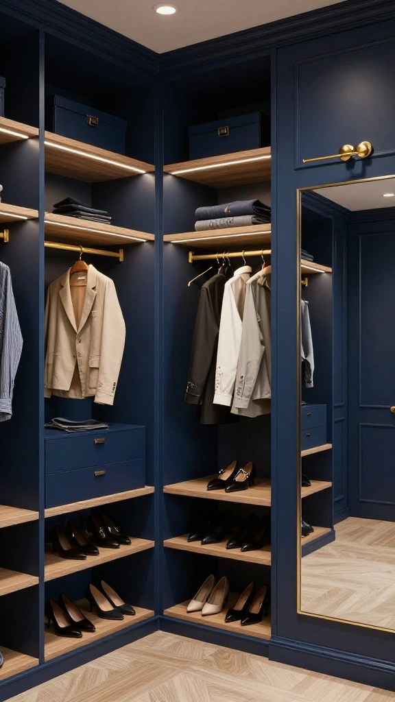 11 Walk-in Closet Paint Color Ideas That Make Getting Dressed More Fun - 2. Classic Navy Blue 1