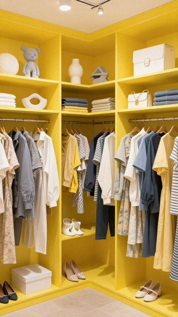 11 Walk-in Closet Paint Color Ideas That Make Getting Dressed More Fun - 6. Sunny Yellow 1