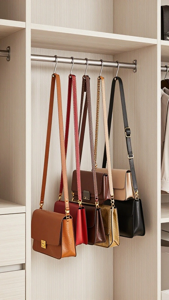 11 Walk-in Closet Purse Storage Ideas That Show Off Your Collection - 9. Wall-mounted Racks for a Contemporary Touch 1