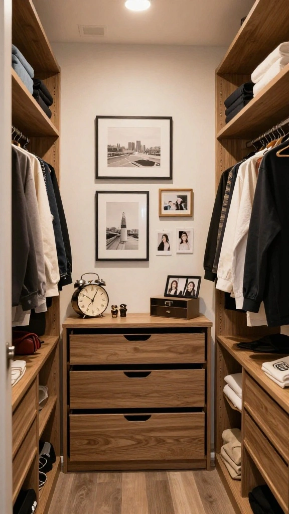 11 Walk-in Closet System Ideas for Maximum Storage in Any Size - 11. Creative Wall Art 1