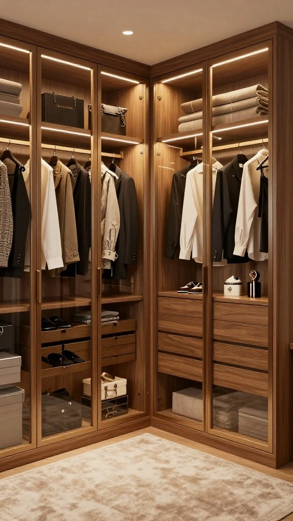 11 Walk-in Closet System Ideas for Maximum Storage in Any Size - 3. Glass Front Cabinets 1