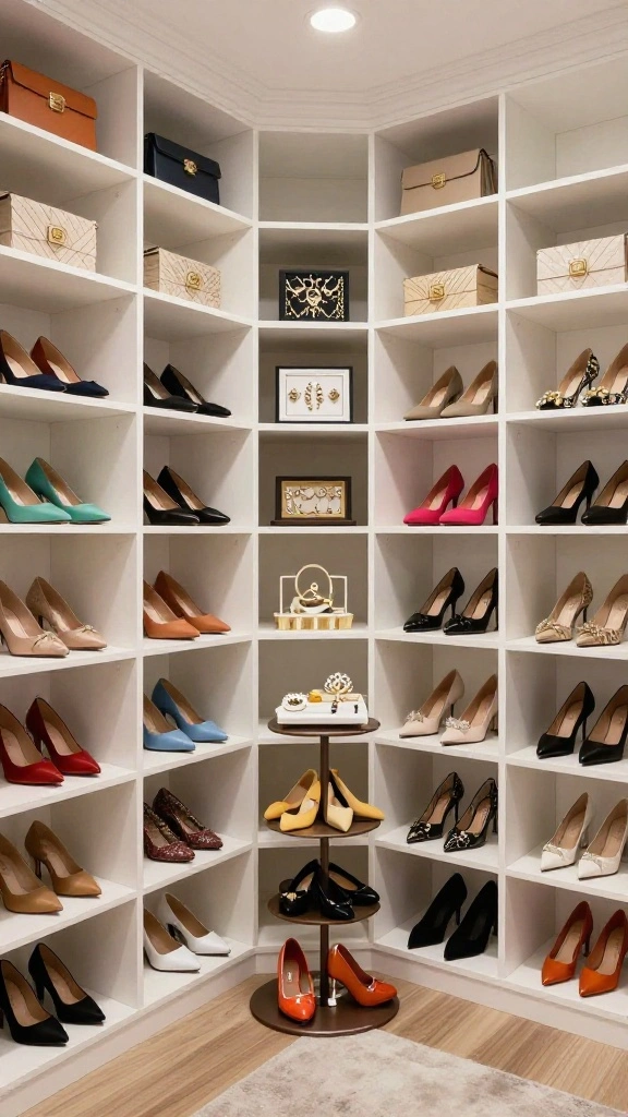 11 Walk-in Closet Trends in 2026 to Upgrade Your Dressing Space - 11. Creative Display Areas for Accessories and Shoes 1