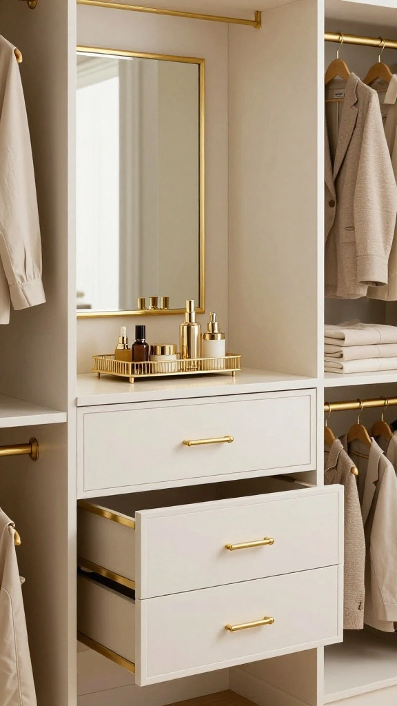11 Walk-in Closet Vanity Design Ideas From Minimal to Glam - 11. Luxe Gold Accents 1