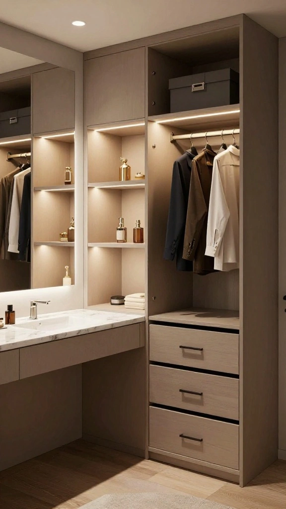 11 Walk-in Closet Vanity Design Ideas From Minimal to Glam - 7. Chic Built-In Vanities 1