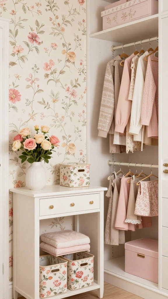 11 Walk-in Closet Vanity Design Ideas From Minimal to Glam - 8. Feminine Floral Accents 1