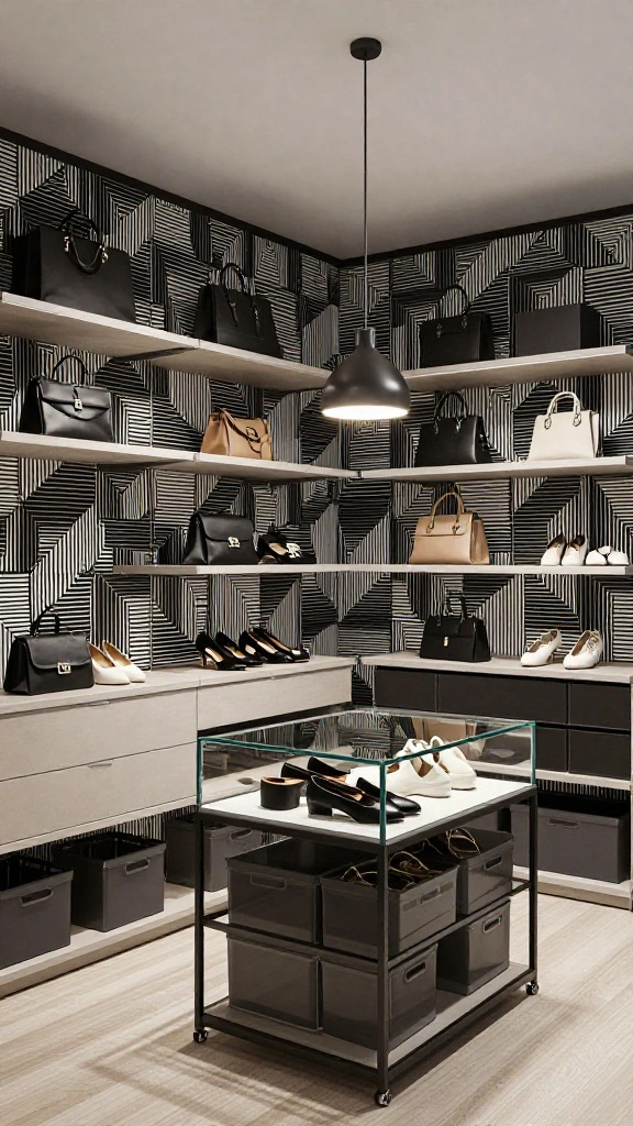 11 Walk-in Closet Wallpaper Ideas That Turn Storage Into a Statement - 2. Geometric Glam 1