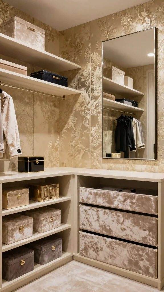11 Walk-in Closet Wallpaper Ideas That Turn Storage Into a Statement - 5. Luxe Metallics 1