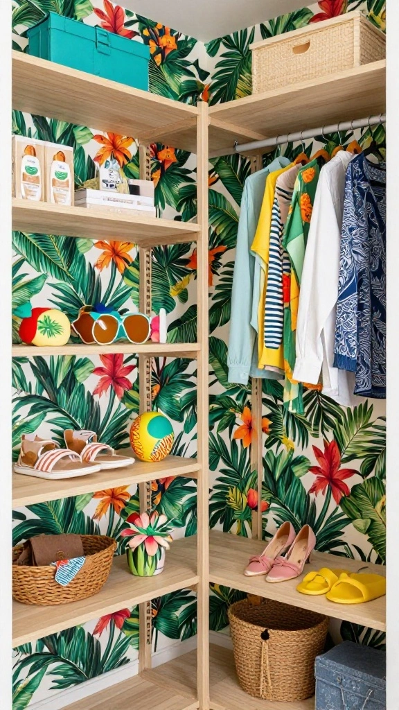 11 Walk-in Closet Wallpaper Ideas That Turn Storage Into a Statement - 8. Tropical Escape 1