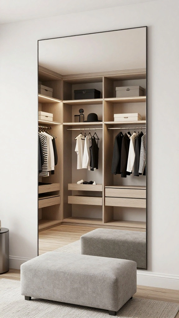 12 DIY Walk-in Closet Ideas That Look Like a Professional Build - 2. Incorporate Mirrors 1