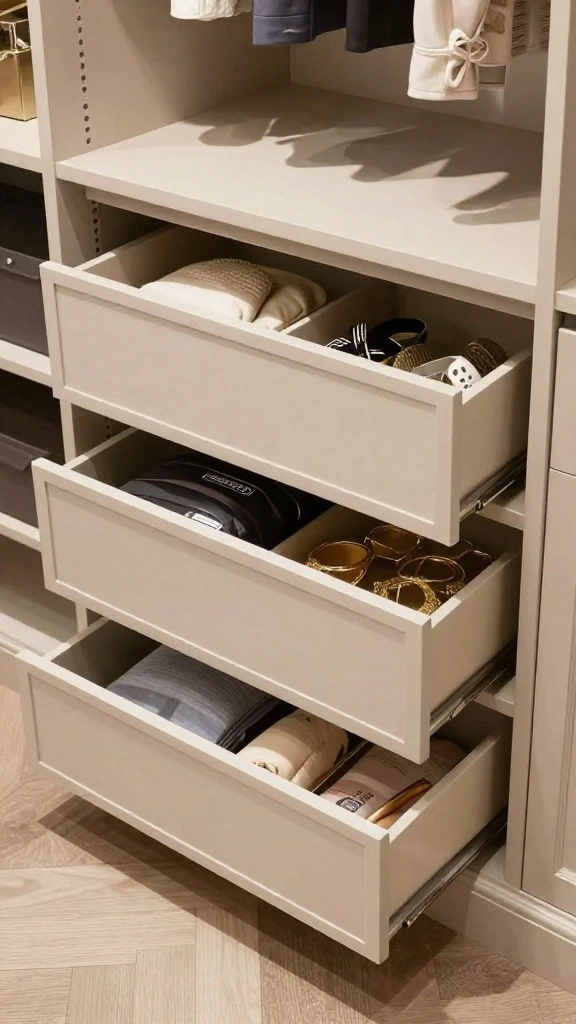 12 DIY Walk-in Closet Ideas That Look Like a Professional Build - 9. Utilize Drawer Systems 1