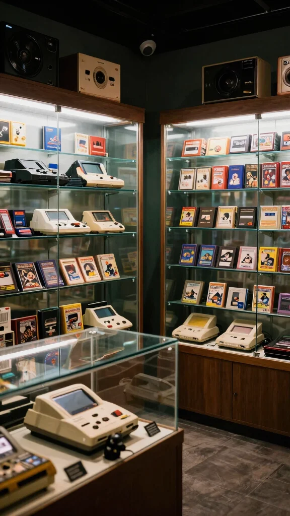 12 Game Room Entertainment Center Ideas for the Ultimate Screen Wall - 10. Vintage Gaming Memorabilia Showcase 1