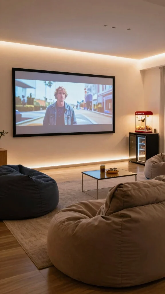 12 Game Room Entertainment Center Ideas for the Ultimate Screen Wall - 3. Cozy Movie Night Vibe 1