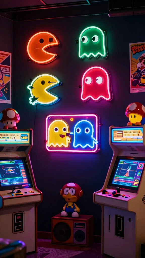 12 Game Room Neon Sign Ideas That Set the Perfect Vibe - 1. Classic Arcade Game Icons 1