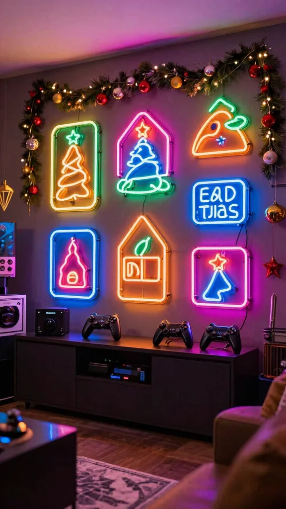 12 Game Room Neon Sign Ideas That Set the Perfect Vibe - 12. Seasonal Neon Displays 1
