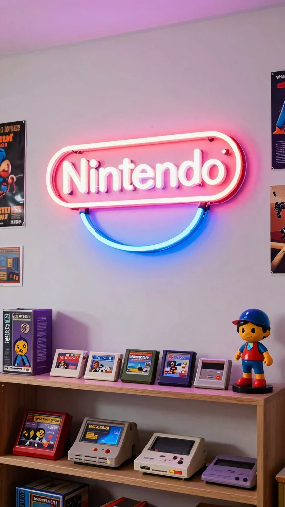 12 Game Room Neon Sign Ideas That Set the Perfect Vibe - 3. Retro Console Logos 1