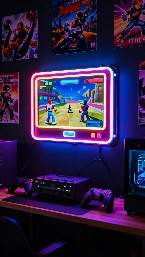 12 Game Room Neon Sign Ideas That Set the Perfect Vibe - 5. Gaming Console Graphics 1