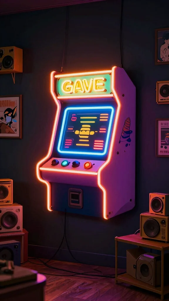 12 Game Room Neon Sign Ideas That Set the Perfect Vibe - 8. Vintage Game Ads in Neon 1