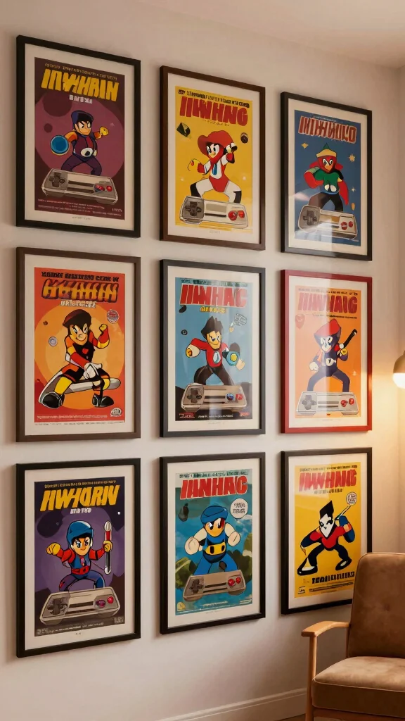 12 Game Room Wall Art Ideas for a Personalized Immersive Space - 1. Framed Vintage Game Posters 1