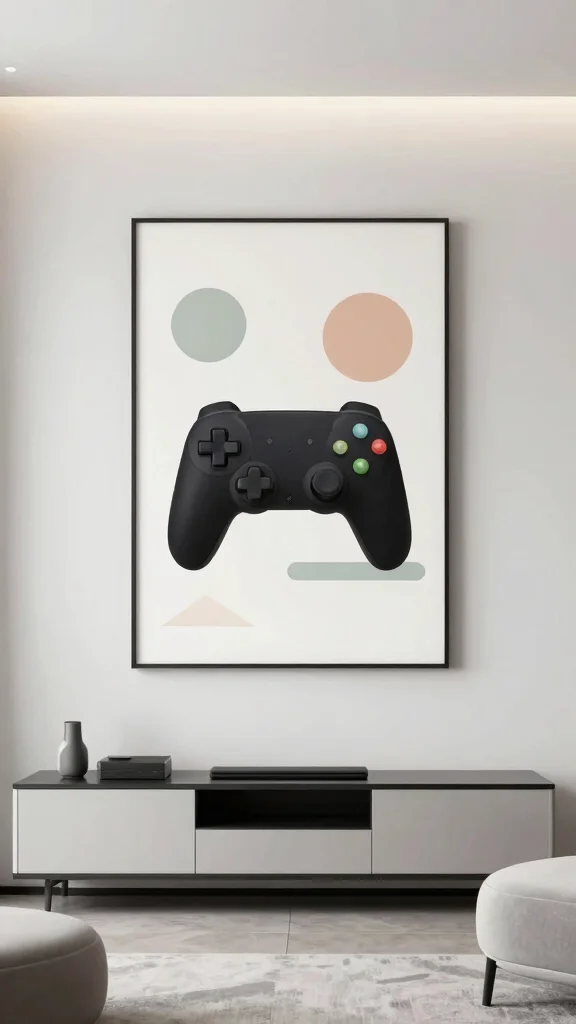 12 Game Room Wall Art Ideas for a Personalized Immersive Space - 10. Minimalist Gaming Art 1