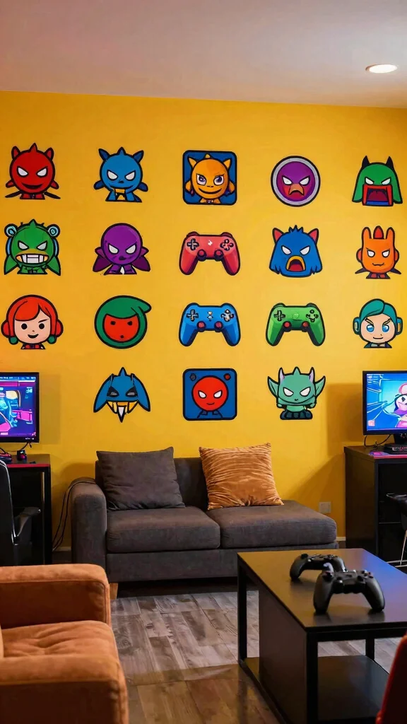 12 Game Room Wall Art Ideas for a Personalized Immersive Space - 3. Gaming-Themed Wall Decals 1