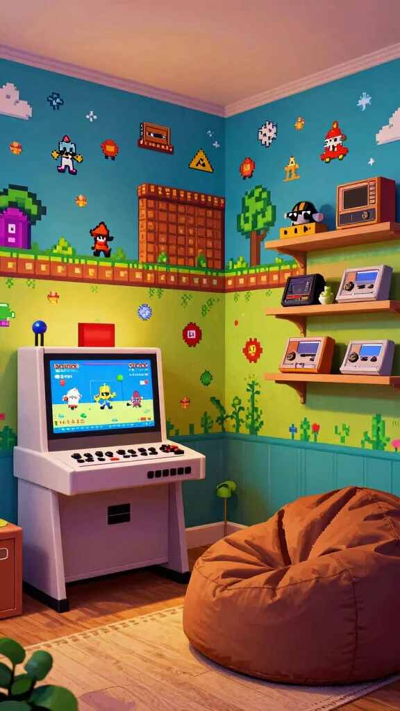 12 Game Room Wallpaper Ideas: From Bold Graphics to Dark Moody Tones - 1. Pixel Perfection: Retro Gaming Graphics 1