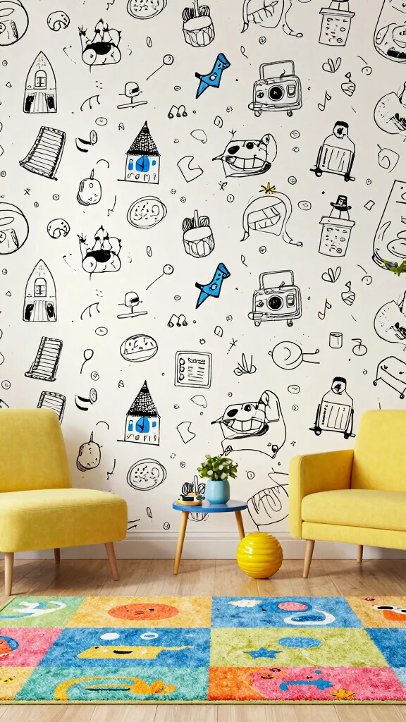 12 Game Room Wallpaper Ideas: From Bold Graphics to Dark Moody Tones - 10. Playful Patterns: Doodles and Sketches 1