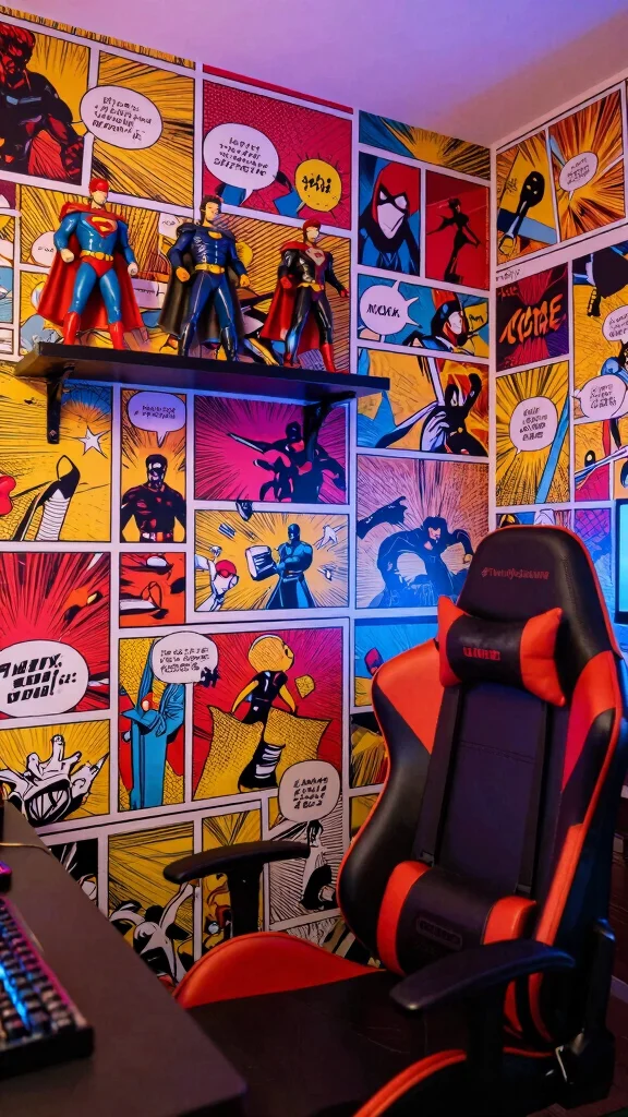 12 Game Room Wallpaper Ideas: From Bold Graphics to Dark Moody Tones - 2. Comic Book Inspirations: Pop Art Vibes 1