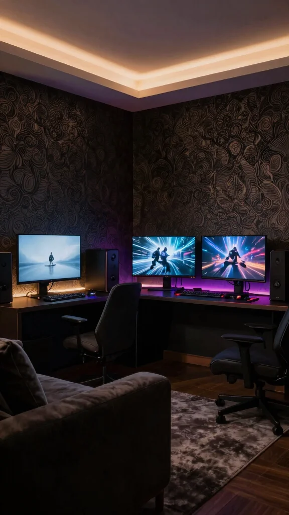 12 Game Room Wallpaper Ideas: From Bold Graphics to Dark Moody Tones - 4. Dark and Moody: Subtle Elegance 1