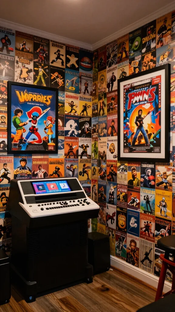 12 Game Room Wallpaper Ideas: From Bold Graphics to Dark Moody Tones - 6. Classic Game Covers: Nostalgic Wall Art 1