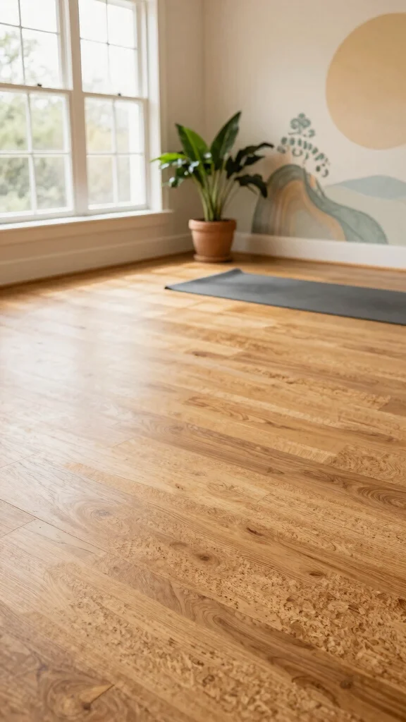 12 Home Gym Flooring Ideas From Rubber Tiles to Luxury Vinyl - 2. Eco-Friendly Cork Flooring 1