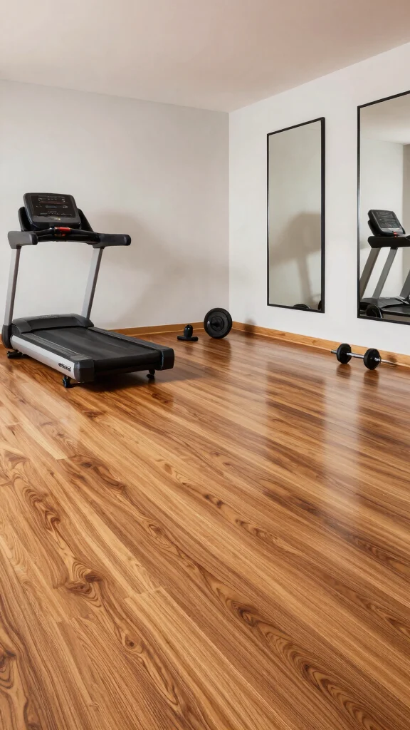 12 Home Gym Flooring Ideas From Rubber Tiles to Luxury Vinyl - 3. Luxury Vinyl Flooring for Style 1