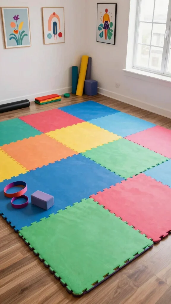 12 Home Gym Flooring Ideas From Rubber Tiles to Luxury Vinyl - 4. Interlocking Foam Mats for Flexibility 1