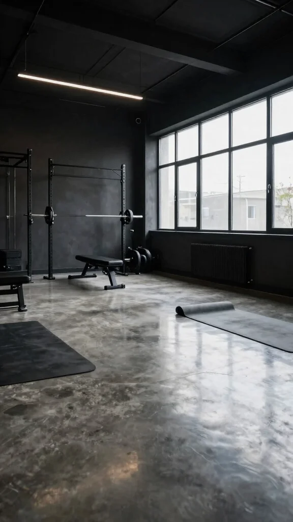 12 Home Gym Flooring Ideas From Rubber Tiles to Luxury Vinyl - 8. Concrete for an Industrial Look 1