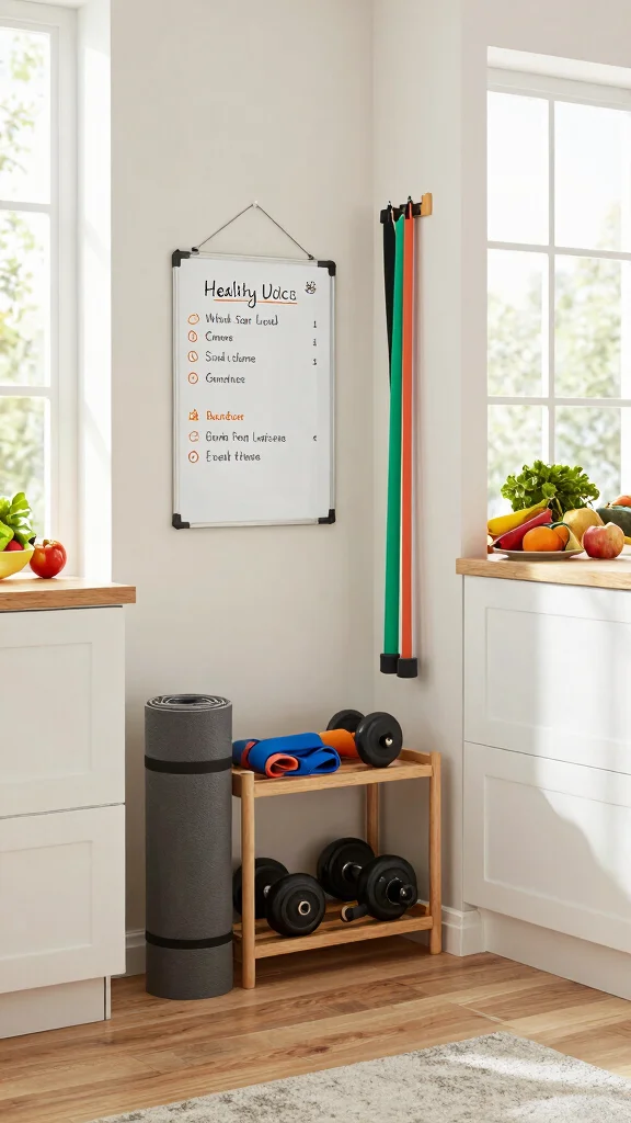 12 Home Gym Layout Ideas for Every Room Shape and Equipment Type - 7. Kitchen Fitness Nook 1
