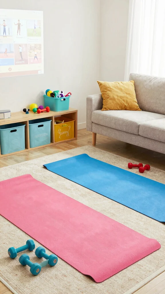 12 Home Gym Layout Ideas for Every Room Shape and Equipment Type - 8. Family Room Fitness Corner 1